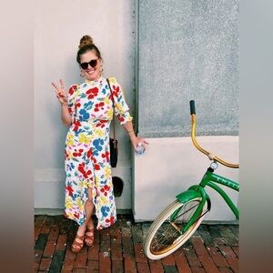 RIXO x Target White Floral Mock Neck Ruffle Dress